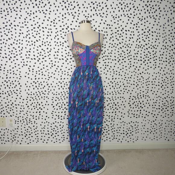 Maaji Longchamp Legacy Mixed Media Caged Back Mesh Maxi Dress - Picture 2 of 10